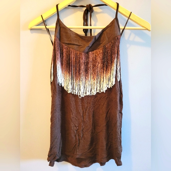 Costa Blanca Tops - Size XS Costa Blanca Halter Top with Fringe